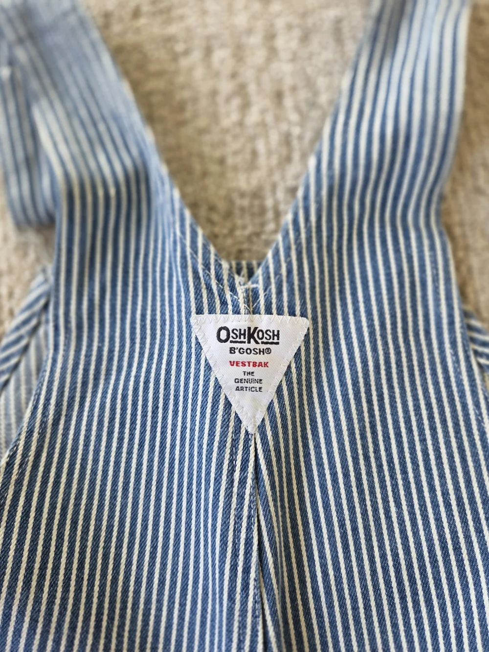 90's Vintage OshKosh B'gosh Blue Stripe Kids Overalls Shorts